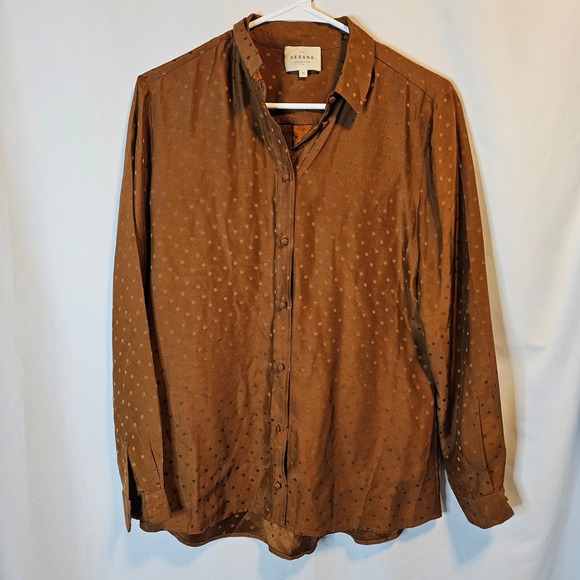 Sezane Tops - Sezane Silk Polka Dot Blouse Women 36 Rust Brown French Chic Quiet Luxury DESC